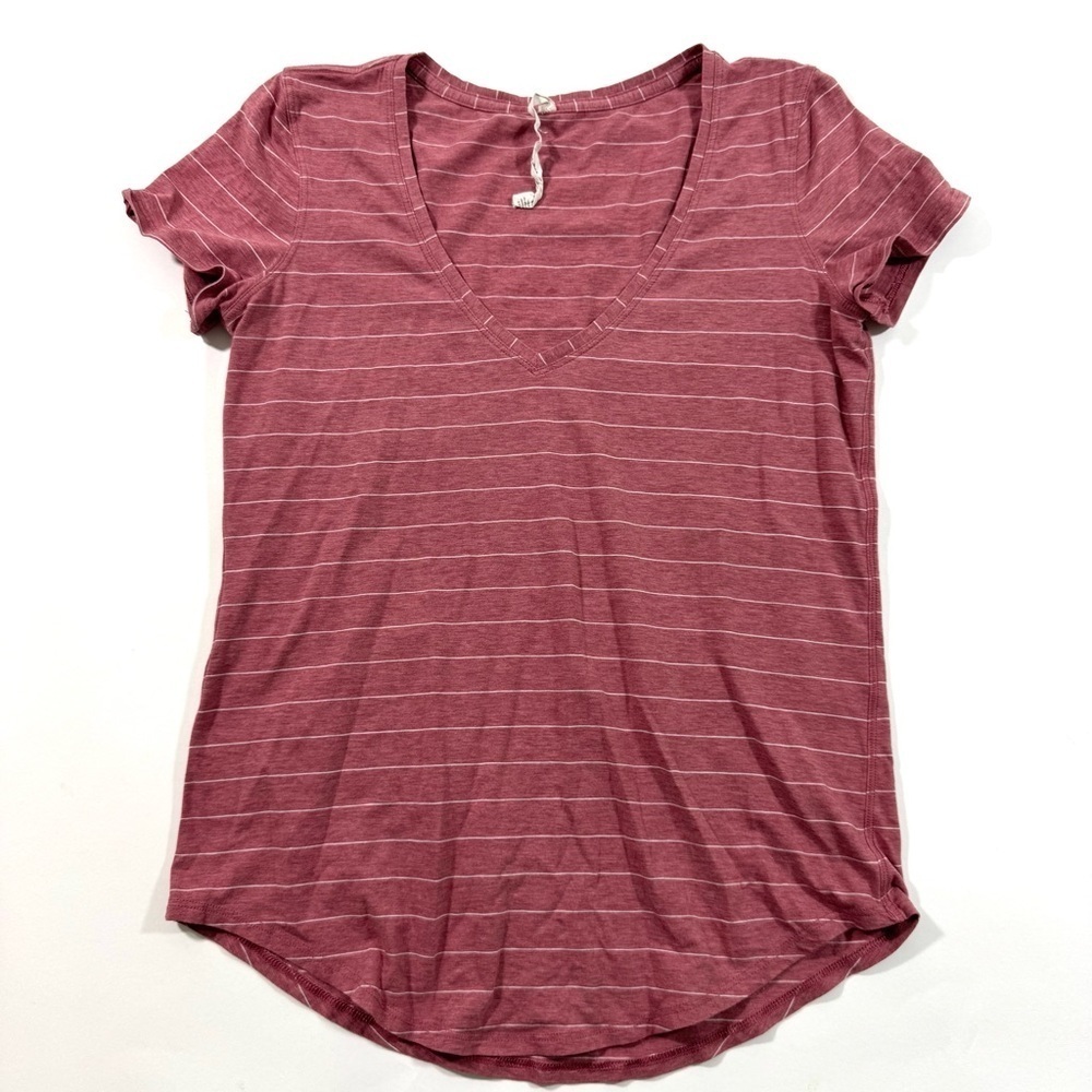 Lululemon V Neck Love Tee Shirt Stripe Heather Merlot